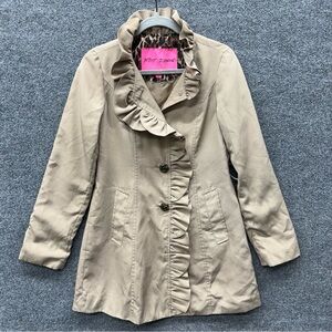Betsey Johnson Beige Ruffle Trim Trench Coat Size XS Jacket Coat Rose Buttons